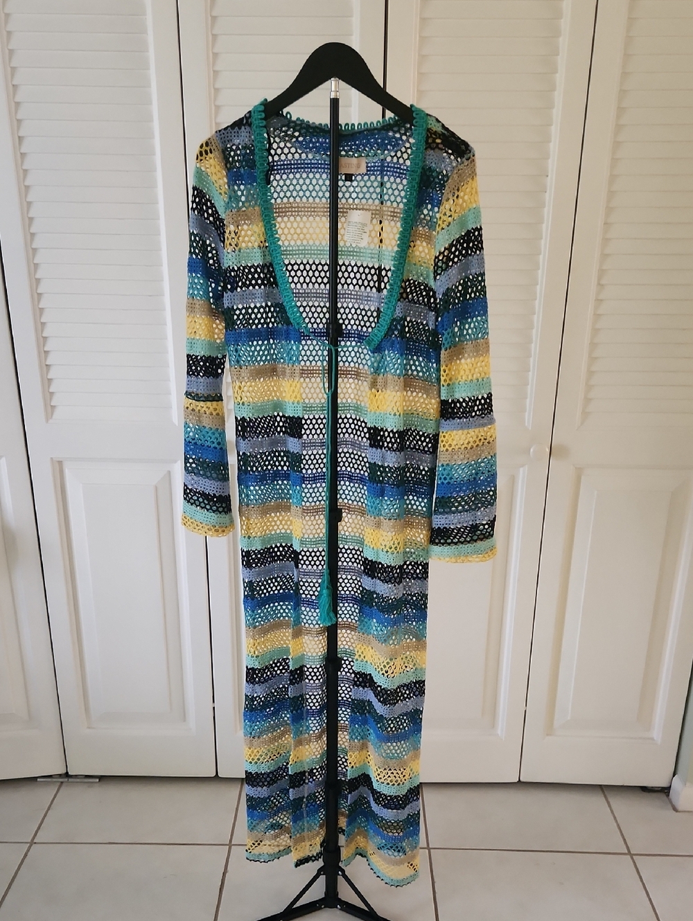 Colorful Striped Coverup Yellow, Teal, Blue, Black